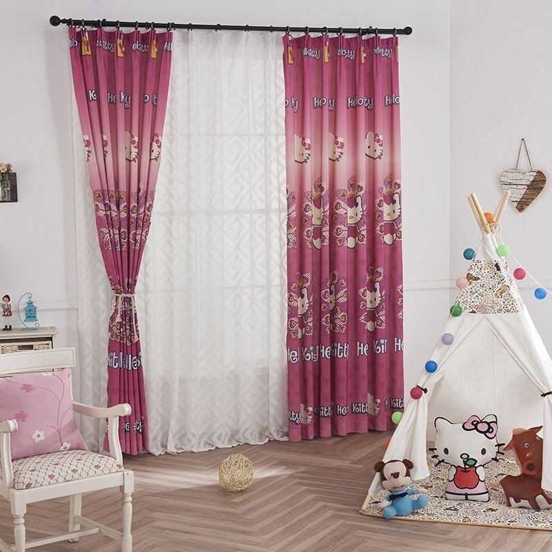Baumwolle Blackout Vorhänge Kinder Stil Kitty Katze Gedruckt Für Wohnzimmer Schlafzimmer