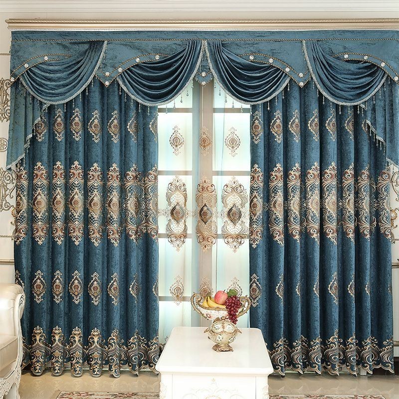 Bestickter Verdunkelungsvorhang Nach Maß Vorhang Europäischer Luxus Florale Fenstervorhänge Für Wohnzimmer