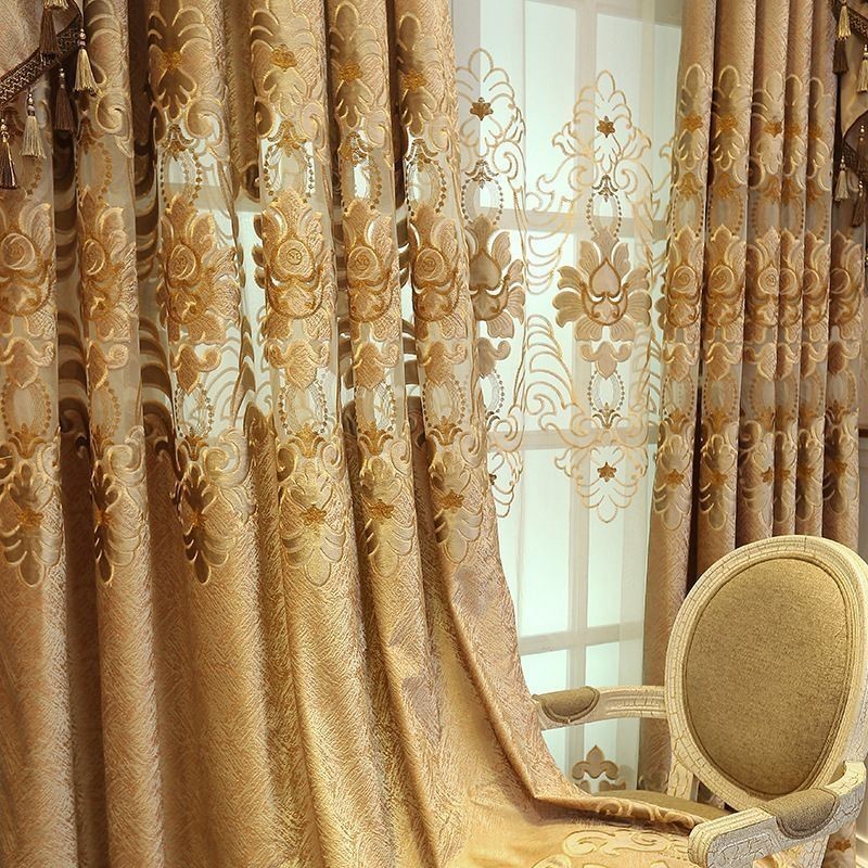 Bestickter Verdunkelungsvorhang Nach Maß, Europäischer Stil, Fenstervorhänge Für Wohnzimmer