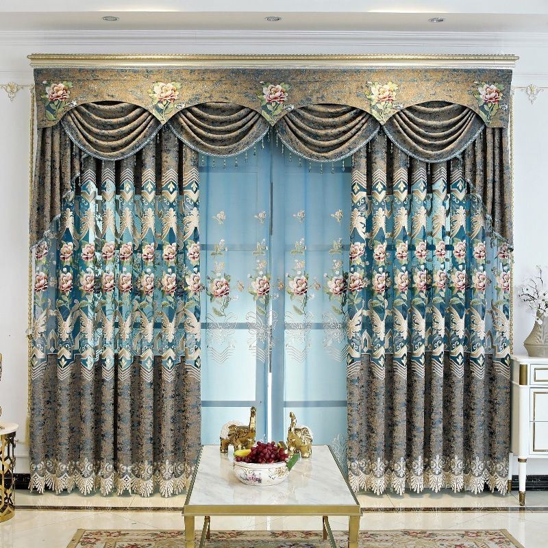 Europäischer Luxusvorhang, Maßgefertigter Vorhang, Elegante Blumenmuster-Stickerei Für Wohnzimmer