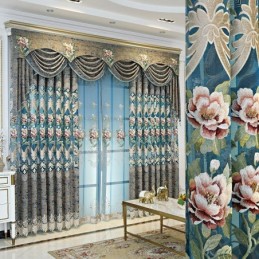 Europäischer Luxusvorhang, Maßgefertigter Vorhang, Elegante Blumenmuster-Stickerei Für Wohnzimmer