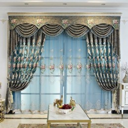 Europäischer Luxusvorhang, Maßgefertigter Vorhang, Elegante Blumenmuster-Stickerei Für Wohnzimmer