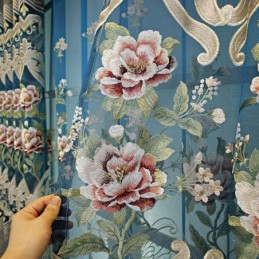 Europäischer Luxusvorhang, Maßgefertigter Vorhang, Elegante Blumenmuster-Stickerei Für Wohnzimmer