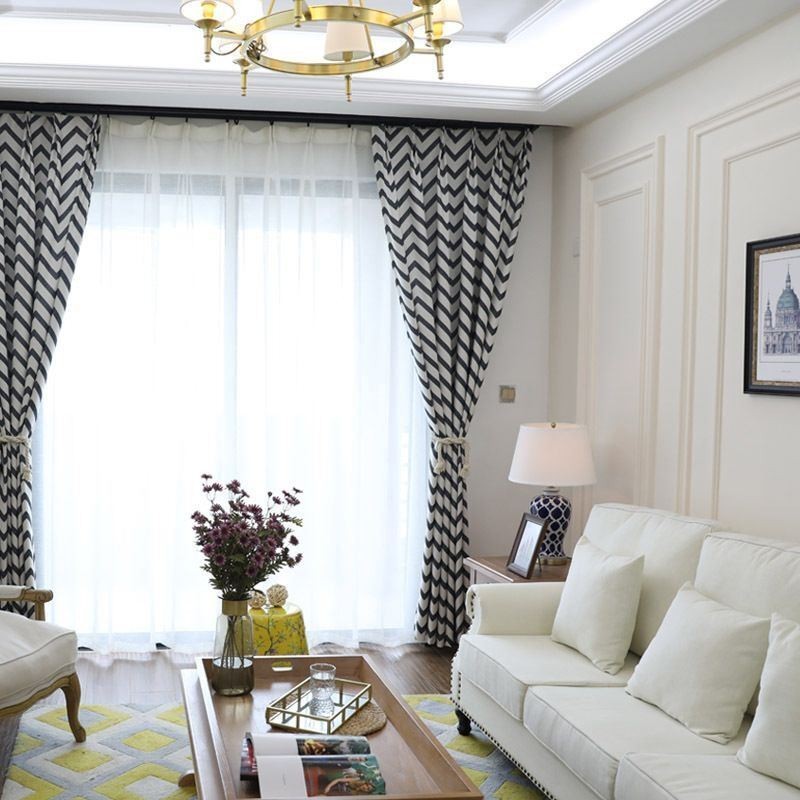 Luxus Jacquard Vorhänge Gewellt Gestreift Blackout Für Wohnzimmer