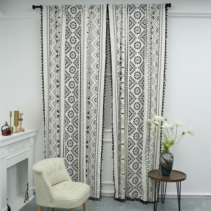 Vorhang Im Bohemian-Stil, Maßgefertigt, Mit Geometrischen Quasten, Bedruckt, Für Schlafzimmer Und Wohnzimmer
