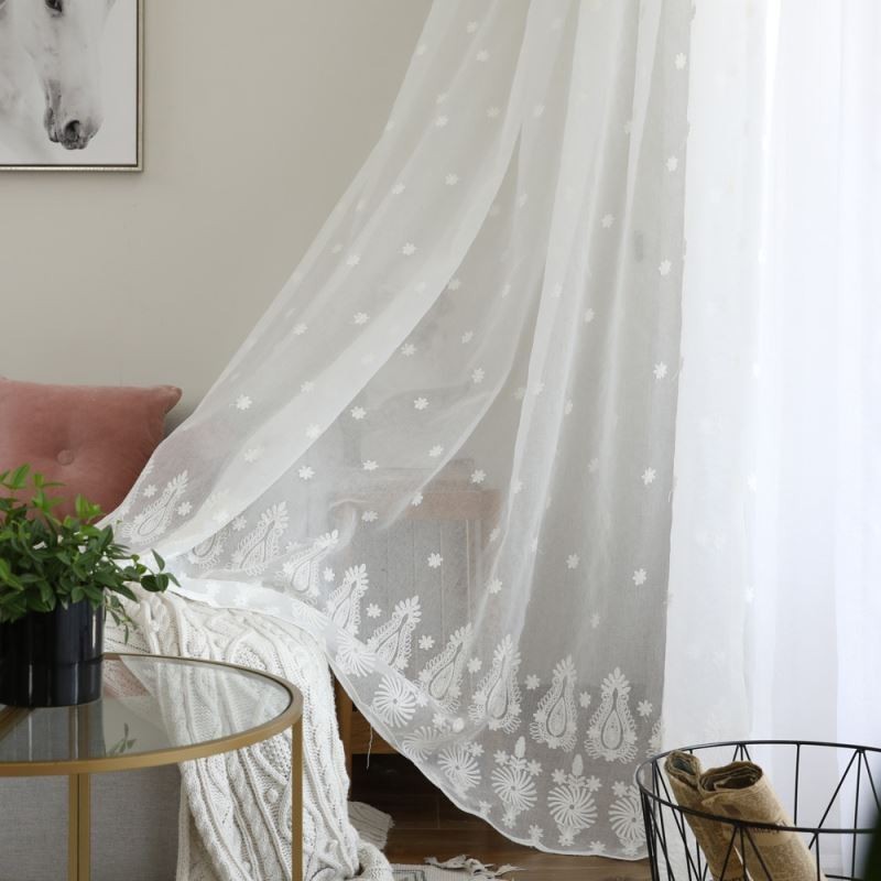 Atmungsaktive Gardine Nach Maß Vorhang Weiß All Match Stickerei Wohnzimmer