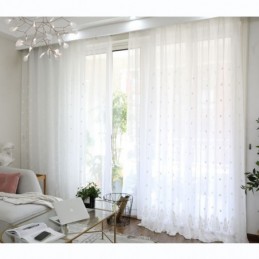Atmungsaktive Gardine Nach Maß Vorhang Weiß All Match Stickerei Wohnzimmer