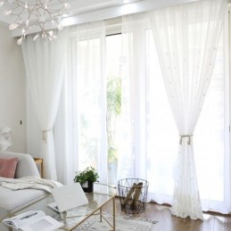 Atmungsaktive Gardine Nach Maß Vorhang Weiß All Match Stickerei Wohnzimmer