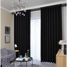 Schwarzer Flanell-Verdunkelungsvorhang, Maßgefertigt, Minimalistischer Massivstoff, Für Wohnzimmer Und Schlafzimmer
