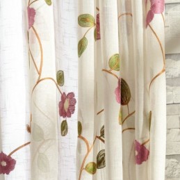 Moderner Minimalistischer Voile-Vorhang, Maßgefertigt, Vorhangplatte, Leinen, Fenster, Durchsichtig, Rosa Blattstickerei, Eins