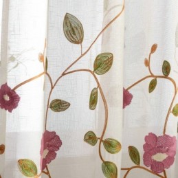 Moderner Minimalistischer Voile-Vorhang, Maßgefertigt, Vorhangplatte, Leinen, Fenster, Durchsichtig, Rosa Blattstickerei, Eins