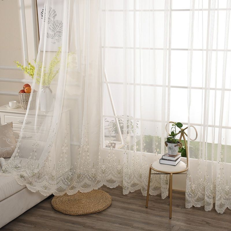 Dekorativer Transparenter Vorhang Nach Maß, Vorhang Mit Pflanzenstickerei, Tüll, Wohnzimmer, Schlafzimmer