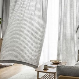 Nordischer Karierter Tüllvorhang Nach Maß, Vorhang Aus Kettenwirkerei, Durchsichtig Für Wohnzimmer