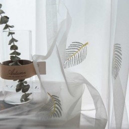 Nordischer Schlichter Vorhang, Maßgefertigt, Vorhang, Ländliche Blätter, Weiße Stickerei, Schlafzimmer, Wohnzimmer, Stoff