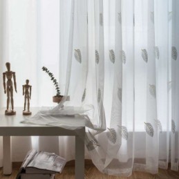 Nordischer Schlichter Vorhang, Maßgefertigt, Vorhang, Ländliche Blätter, Weiße Stickerei, Schlafzimmer, Wohnzimmer, Stoff
