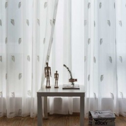 Nordischer Schlichter Vorhang, Maßgefertigt, Vorhang, Ländliche Blätter, Weiße Stickerei, Schlafzimmer, Wohnzimmer, Stoff