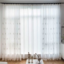 Nordischer Schlichter Vorhang, Maßgefertigt, Vorhang, Ländliche Blätter, Weiße Stickerei, Schlafzimmer, Wohnzimmer, Stoff