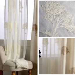 Atmungsaktiver Transparenter Vorhang, Maßgefertigt, Vorhang Mit Baumstruktur, Stickerei, Wohnzimmer