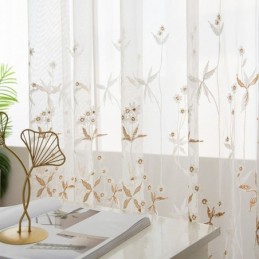 Moderner Dekorativer Transparenter Vorhang, Maßgefertigt, Mit Pflanzen Bestickte Tüllvorhänge Für Schlafzimmer