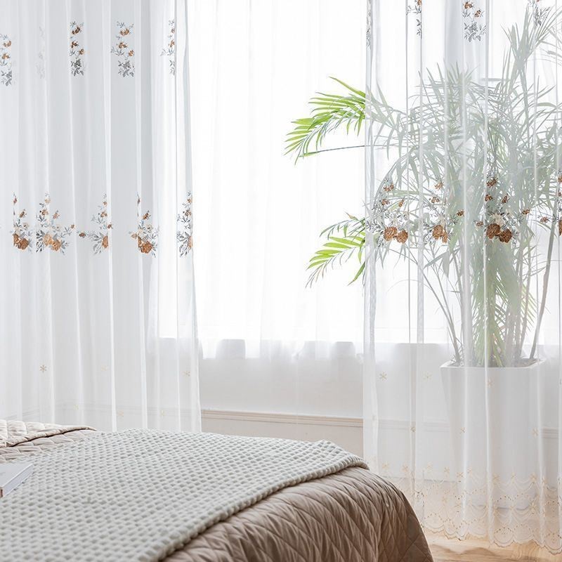 Blumen-Tüllvorhänge, Weißer Voile, Durchsichtig, Für Wohnzimmer