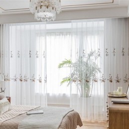 Blumen-Tüllvorhänge, Weißer Voile, Durchsichtig, Für Wohnzimmer