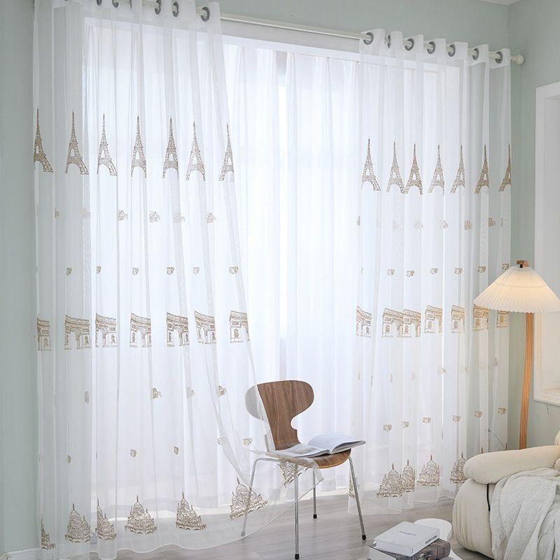Bestickte Transparente Tüllvorhänge, Turm-Voile-Vorhang, Maßgefertigter Vorhang Für Wohnzimmer