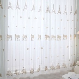 Bestickte Transparente Tüllvorhänge, Turm-Voile-Vorhang, Maßgefertigter Vorhang Für Wohnzimmer