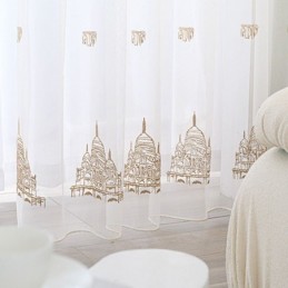 Bestickte Transparente Tüllvorhänge, Turm-Voile-Vorhang, Maßgefertigter Vorhang Für Wohnzimmer