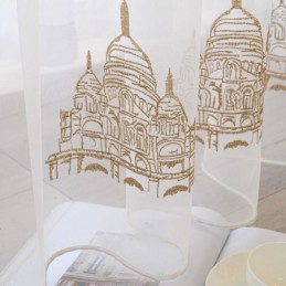 Bestickte Transparente Tüllvorhänge, Turm-Voile-Vorhang, Maßgefertigter Vorhang Für Wohnzimmer