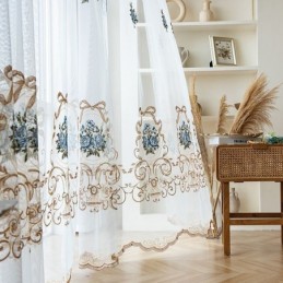 Floraler Fenstervorhang Nach Maß, Bestickter Tüllvorhang Für Wohnzimmer