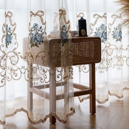 Floraler Fenstervorhang Nach Maß, Bestickter Tüllvorhang Für Wohnzimmer