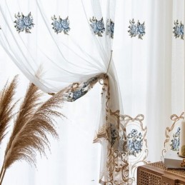Floraler Fenstervorhang Nach Maß, Bestickter Tüllvorhang Für Wohnzimmer