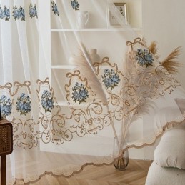 Floraler Fenstervorhang Nach Maß, Bestickter Tüllvorhang Für Wohnzimmer