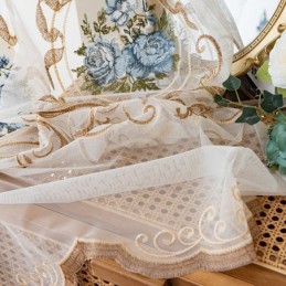 Floraler Fenstervorhang Nach Maß, Bestickter Tüllvorhang Für Wohnzimmer