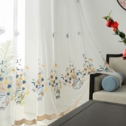 Bestickte Tüllvorhänge, Floraler Voile-Vorhang, Maßgefertigter Vorhang Für Wohnzimmer