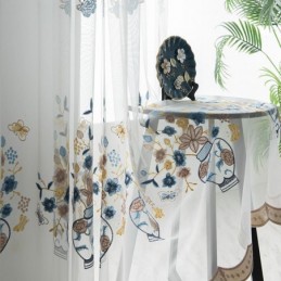 Bestickte Tüllvorhänge, Floraler Voile-Vorhang, Maßgefertigter Vorhang Für Wohnzimmer