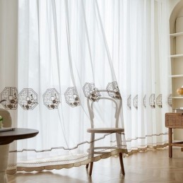 Luxuriöser Weißer Transparenter Vorhang, Maßgefertigt, Bestickter Hochwertiger Tüll