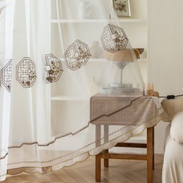 Luxuriöser Weißer Transparenter Vorhang, Maßgefertigt, Bestickter Hochwertiger Tüll