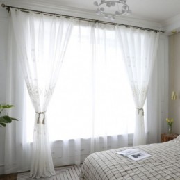 Atmungsaktive Gardine Nach Maß Vorhang Weiß All Match Stickerei Wohnzimmer