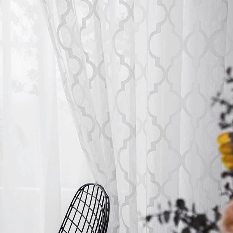 Weiße Geometrische Spitzenvorhänge, Transparent, Für Wohnzimmer Und Schlafzimmer