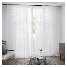 Weiße Geometrische Spitzenvorhänge, Transparent, Für Wohnzimmer Und Schlafzimmer