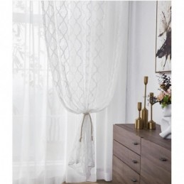 Weiße Geometrische Spitzenvorhänge, Transparent, Für Wohnzimmer Und Schlafzimmer