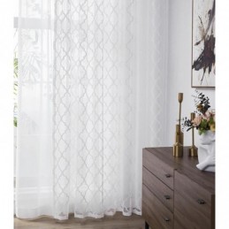 Weiße Geometrische Spitzenvorhänge, Transparent, Für Wohnzimmer Und Schlafzimmer