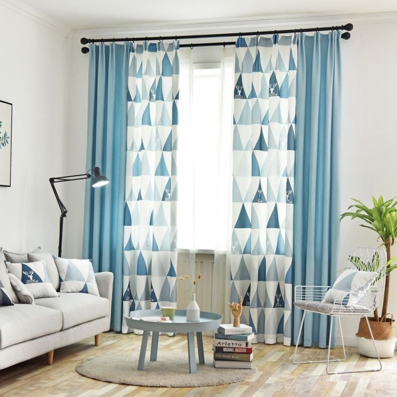 Nordischer Halbverdunkelungsvorhang, Maßgefertigter Vorhang, Dreieck-Print, Wohnzimmer