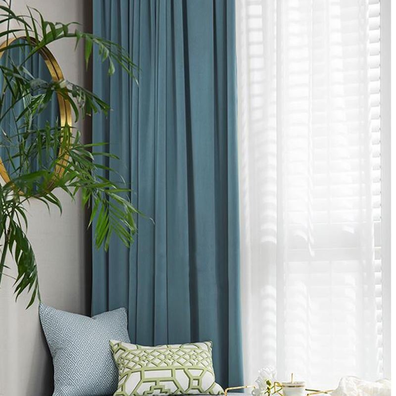 Minimalistischer Blauer Flanell-Verdunkelungsvorhang, Maßgefertigt, Vorhang, Einfarbig, Stoff, Wohnzimmer, Schlafzimmer