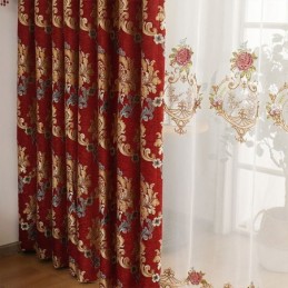 Leichter Luxus-Vorhang Aus Chenille Mit Stickerei Im Europäischen Stil Für Wohnzimmer, Maßgefertigter Vorhang