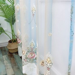 Florale Stickerei Gardine Maßanfertigung Vorhang Anmutiger Tüllvorhang Für Wohnzimmer