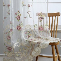 Europäischer Bestickter Tüllvorhang Nach Maß Vorhang Floral Voile Sheer Wohnzimmer