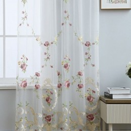 Europäischer Bestickter Tüllvorhang Nach Maß Vorhang Floral Voile Sheer Wohnzimmer