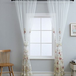 Europäischer Bestickter Tüllvorhang Nach Maß Vorhang Floral Voile Sheer Wohnzimmer